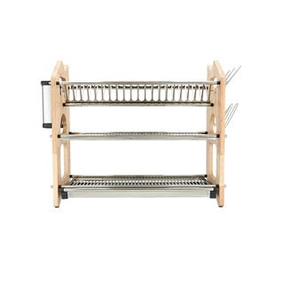 3 Layer Stainless Steel Dish Rack With Wood 55cm Alberto