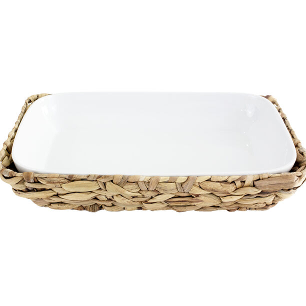 Porcelain Rectangle Dish With Rattan Baske image number 0