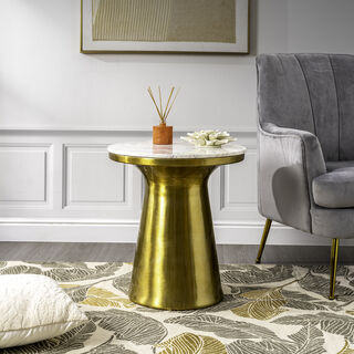 Side Table Aluminum And Marble Dia 51* Ht: 56 Cm