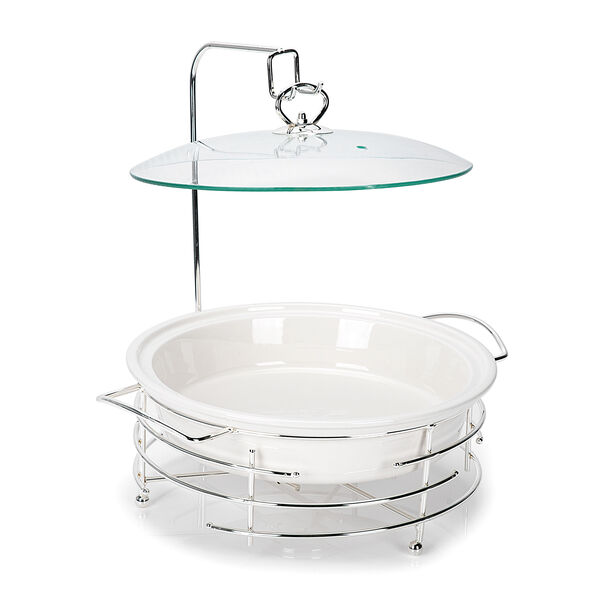 Round Food Warmer With Candle Stand Silver 12" image number 0