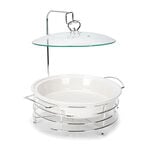 Round Food Warmer With Candle Stand Silver 12" image number 0