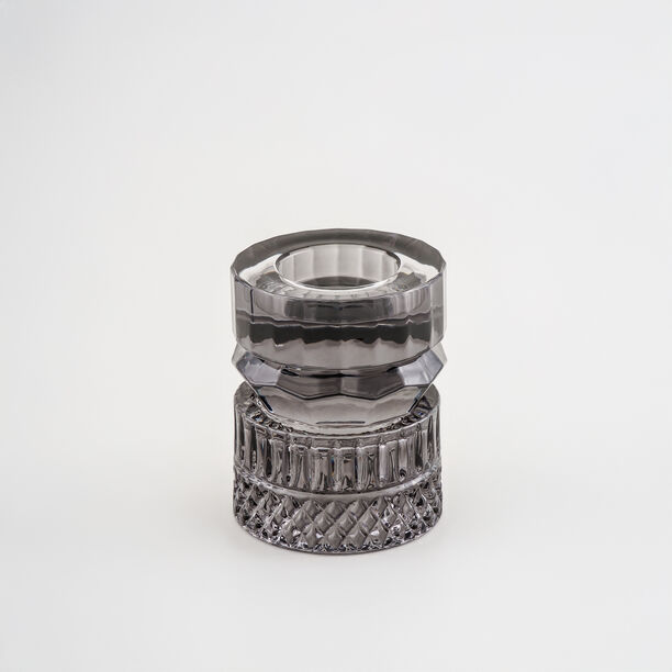 "Homez Light Grey Diamond Glass Candle Holder 13.3*13.3*15.4 cm image number 1