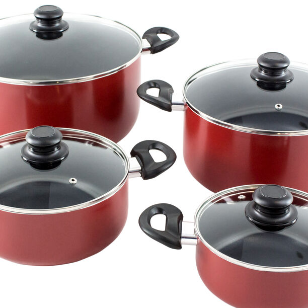 Alberto Nonstick Cookware Set   W/Glass Lid  8Pcs Set  Red Color (18/22/26/30Cm) image number 1