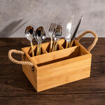 Alberto Bamboo Utensils Holder Box With Rope Handles image number 3
