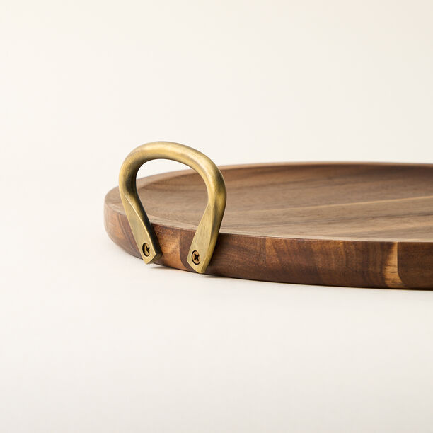 Dallaty wood round tray with steel handel 50.6*45.7*7cm image number 2