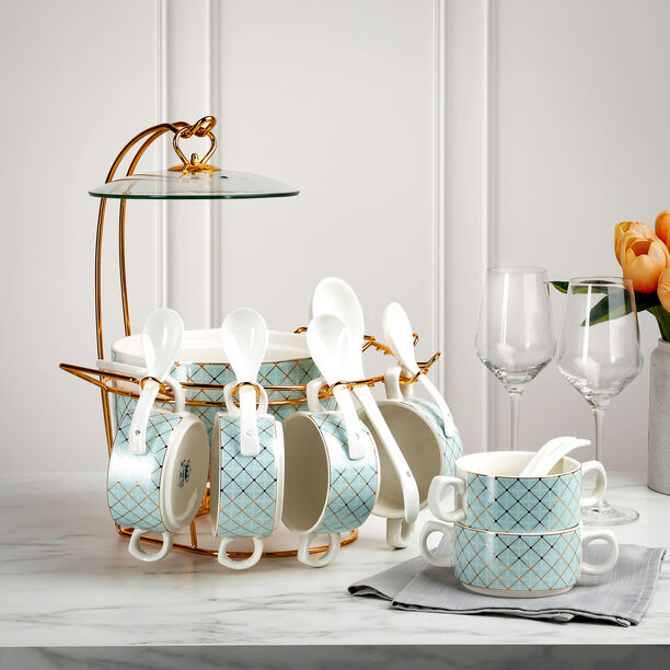 16 pieces Soup Set Serve 6 Persons Green&Gold image number 9