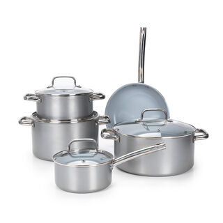 9Pcs Non Stick Cookware Set WithCeramic Coating Inside Silver