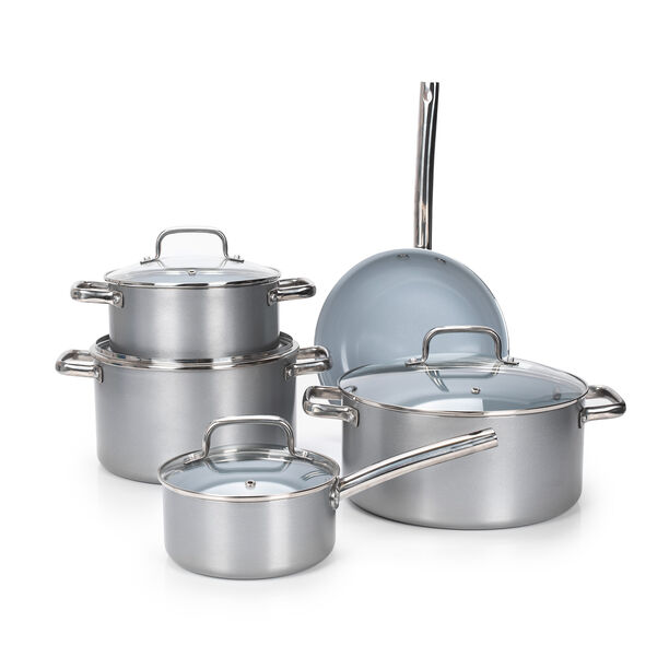 9Pcs Non Stick Cookware Set WithCeramic Coating Inside Silver image number 2