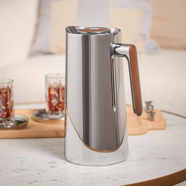 Dallaty 1L silver steel vacuum flask with wooden handle image number 0