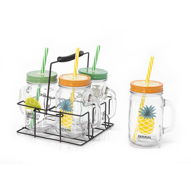 Alberto 4Pcs Glass Mug With Metal Holder V:450Ml Summer Design image number 3