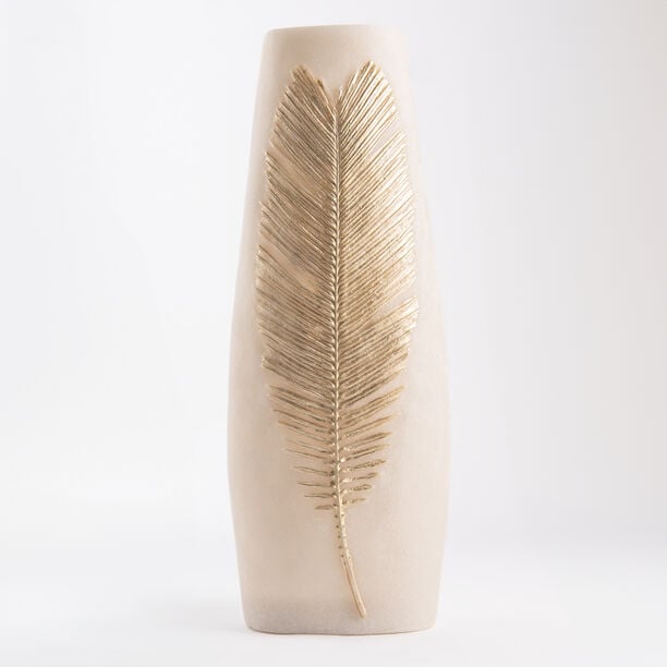 Off white flower vase with gold leaf 20 cm image number 0