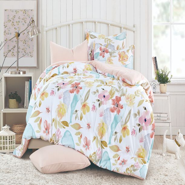 Cottage white floral microfiber twin comforter set 4 pcs image number 0