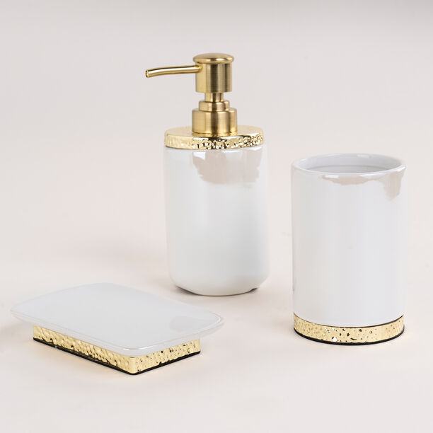 3 Piece Bath Accessories Set Stoneware Elite Gold image number 0