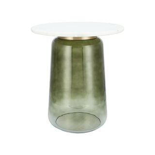 Side Table Glass Base And Marble Top 48*54 cm