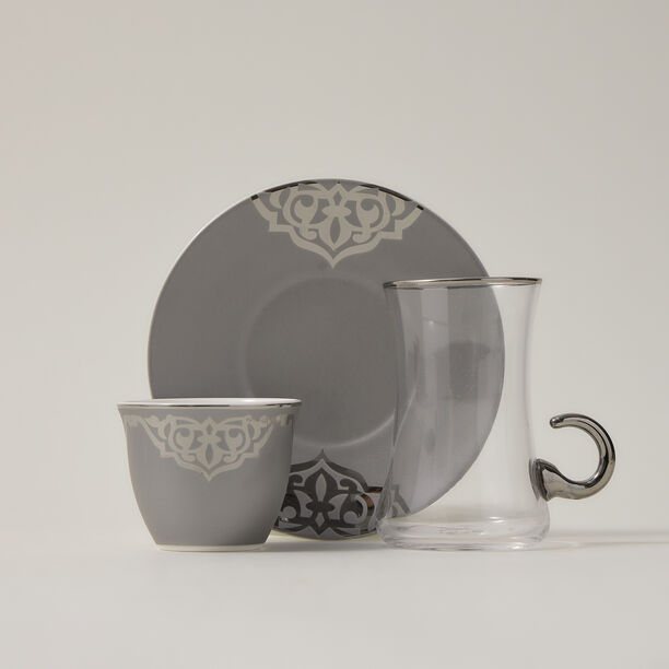 Dallaty grey porcelain and glass Tea and coffee cups set 18 pcs image number 1