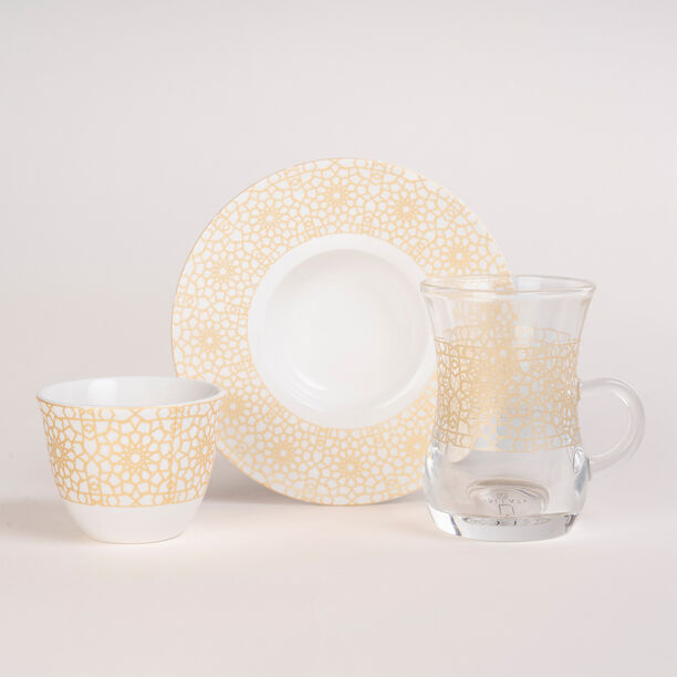 Zukhroof 28 Pieces Porcelain Tea And Coffee Set Othmani Yellow  image number 1