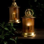 Aluminium Lantern Amber Frosted Glass Shiny Brass Finish image number 0