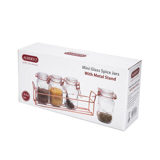 Alberto 4 Pieces Glass Spice Jars With Clip Lid And Metal Stand