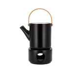 Tea Pot With Bamboo Handle And Warmer In Semi Matt Black Glaze image number 0
