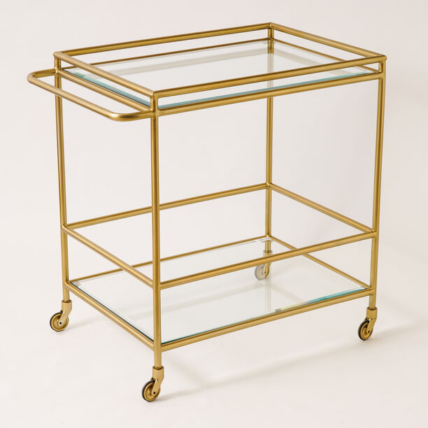 Homez two tier acrylic serving trolley in burnished brass 81*52*80cm image number 0