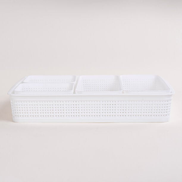 White plastic storage basket set 5 pcs image number 0