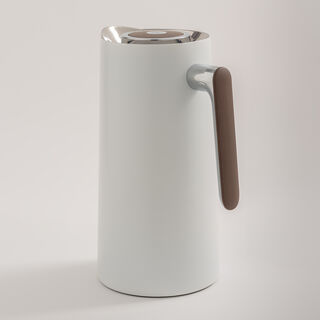 Dallaty 1L white steel vacuum flask with wooden handle