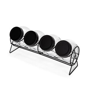 Alberto 4 Pieces Glass Spice Jars With Clip Lid And Metal Rack