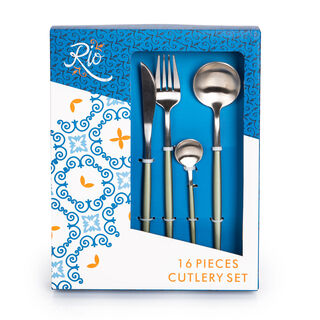 Rio 16 Pieces Modern Cutlery Set Silver And Green Handle