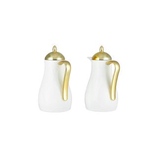 2 Piece Plastic Vacuum Flask Set Qamryat 1L+1L White And Gold