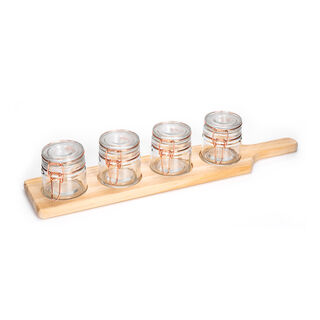 Alberto 4 Pieces Glass Mini Spice Jars With Copper Clip Lid And Wooden Rack