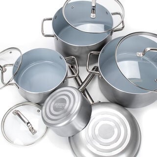 9Pcs Non Stick Cookware Set WithCeramic Coating Inside Silver