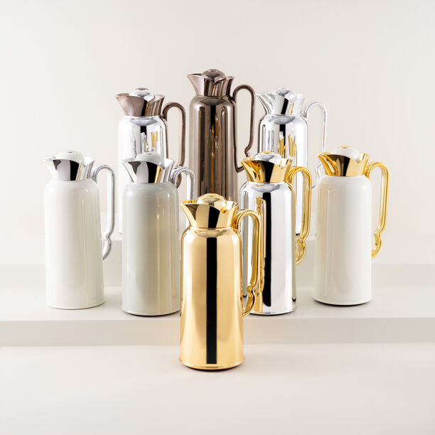 Dallaty Stainless Steel Thermos, White and Gold, 1L image number 5
