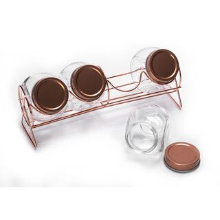 Alberto Glass Round Jars Set 4 Pieces With Copper Lid & Stand