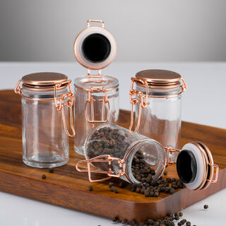 Alberto Glass Mini Spice Jars Set 4 Pieces With Copper Clip Lid
