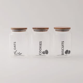 Alberto 3 pcs glass canister jar with acacia lids