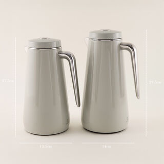 Dallaty Set of 2 Stainless Steel Thermos, Grey and Chrome 1L and 1.3L