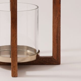 هومز حامل شموع خشب 24*24*30سم، بني