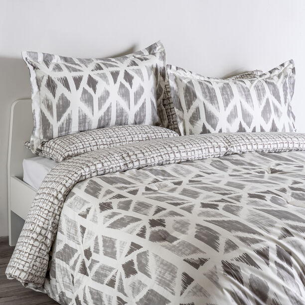 Cottage microfiber block chevron print 6pc full comforter set, grey 160*240cm image number 0