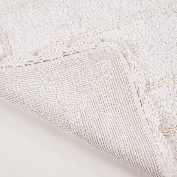Boutique Blanche White Cotton Lace Border Bathmat, 60*90 Cm image number 4