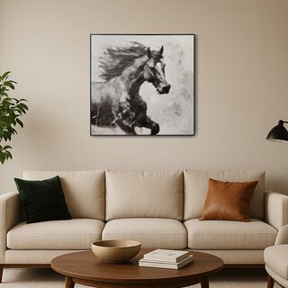 Homez canvas wall art framed horse, black 100*100cm