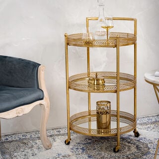 Serving Trolley 3 Tier Metal Gold Round Shape