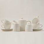 Off white porcelain Asian tea cups set 11 pcs image number 0