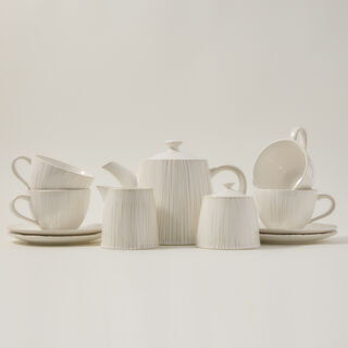 Off white porcelain Asian tea cups set 11 pcs