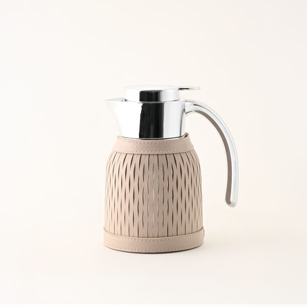 0.8 L beige steel/lather vacuum flask image number 0