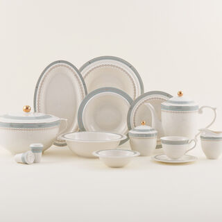 لا ميسا طقم سفرة رسمي 47 قطعة بورسلين، أبيض و أزرق