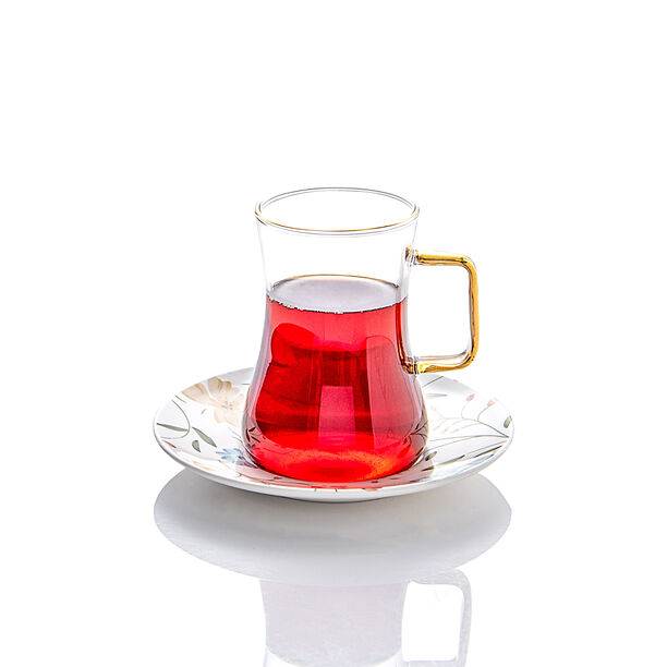 دلتي طقم شاي وقهوة سعودية زجاج وبورسلان أبيض 18 قطعة image number 2