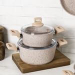 Alberto 7pcs 4mm granite cookware set pink color handle image number 1