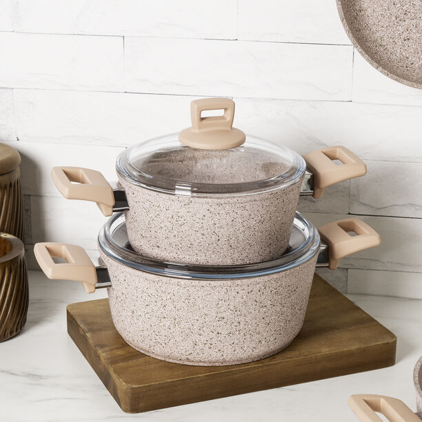 Alberto 7pcs 4mm granite cookware set pink color handle image number 1