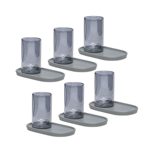 Dallaty grey and black glass and porcelain tea cups set 12 pcs image number 1