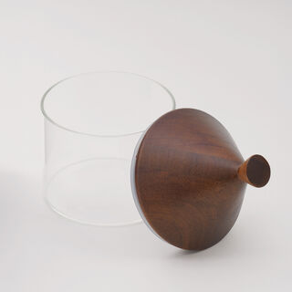 دلتي سكرية زجاجية بغطاء خشبي 10*10*15سم